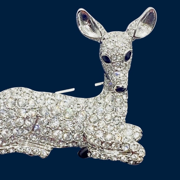 Swarovski Rhodium Plated Pave Crystal Deer Brooch Pin-Rare, New-Retired, Signed - Picture 9 of 16